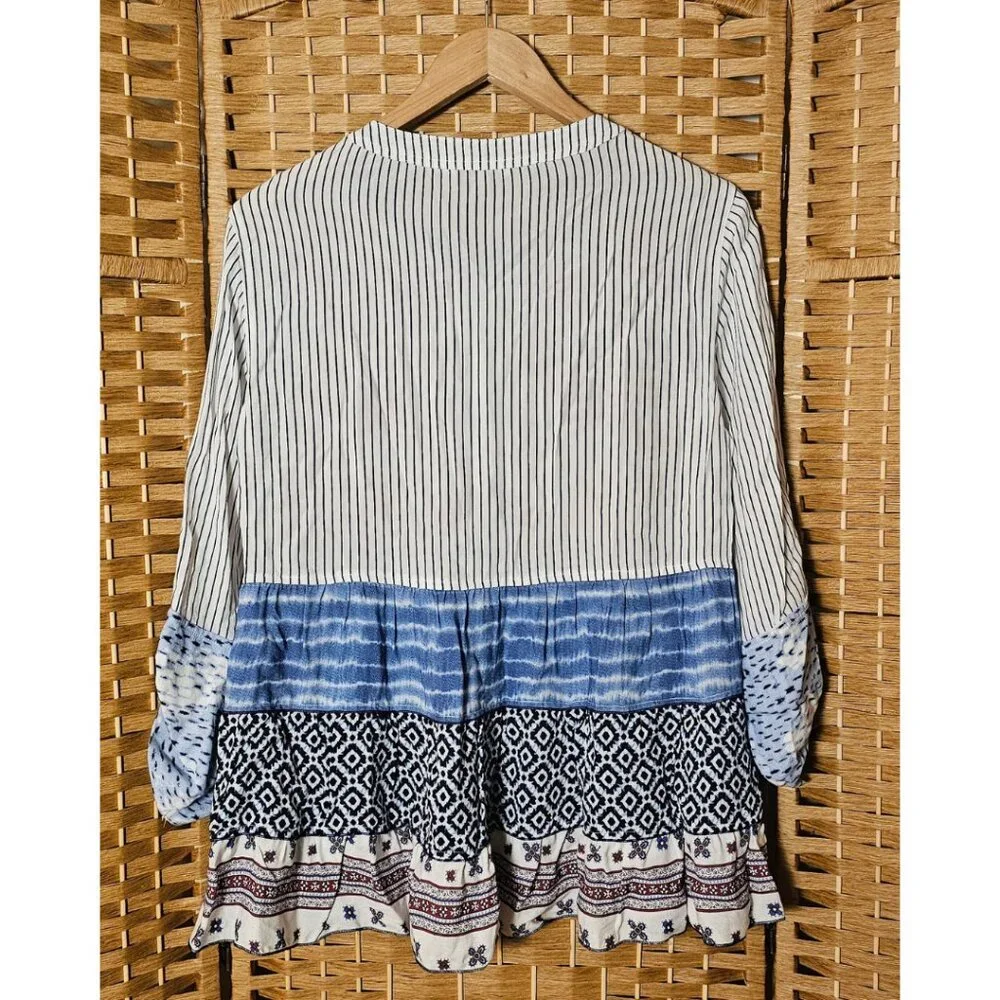 John Mark Red Embroidered & Blue Patchwork Tunic - Picture 2 of 8